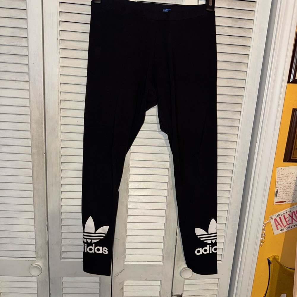 adidas Black Leggings with White Trefoil Logos